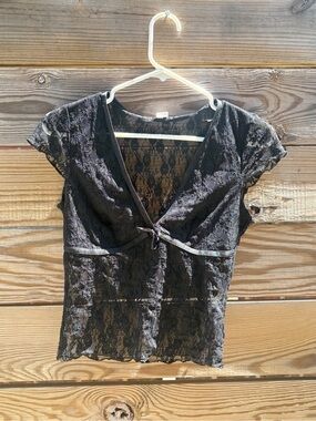 Kimchi Blue Black Lace Tie-Front Blouse